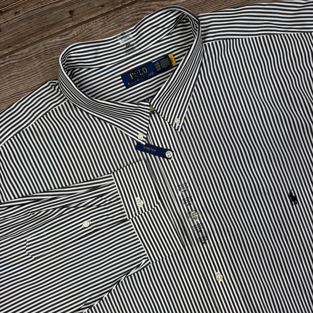 Polo Ralph Lauren Mens Size 4XB Button Down Black White Striped Stretch